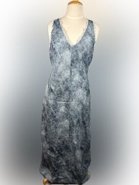 DISSH Leon Linen V Neck Slip Dress Denim Marble-Effect Maxi Dress